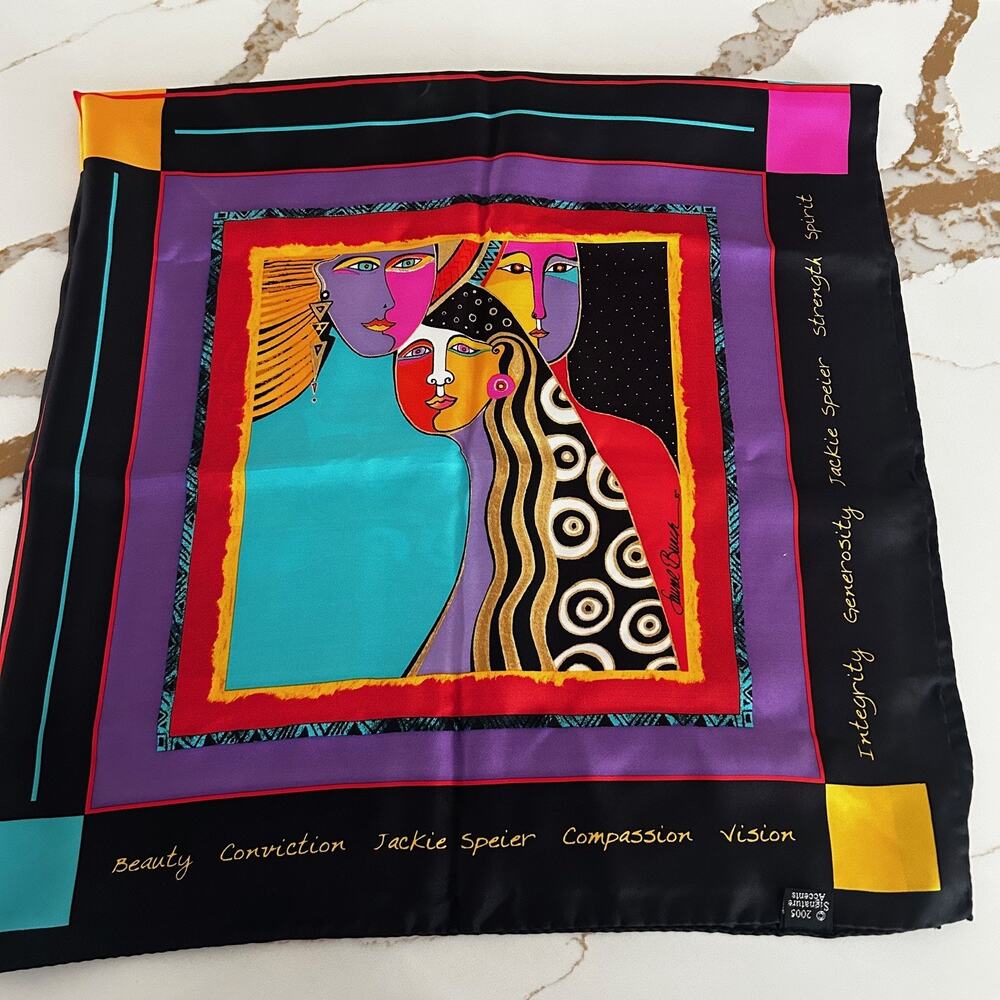 Laurel Burch Silk Scarf Signed Colorful Art Square Vintage Collectable - Picture 7 of 11